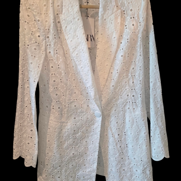 NWT Zara White Eyelet Blazer XL - Picture 5 of 6